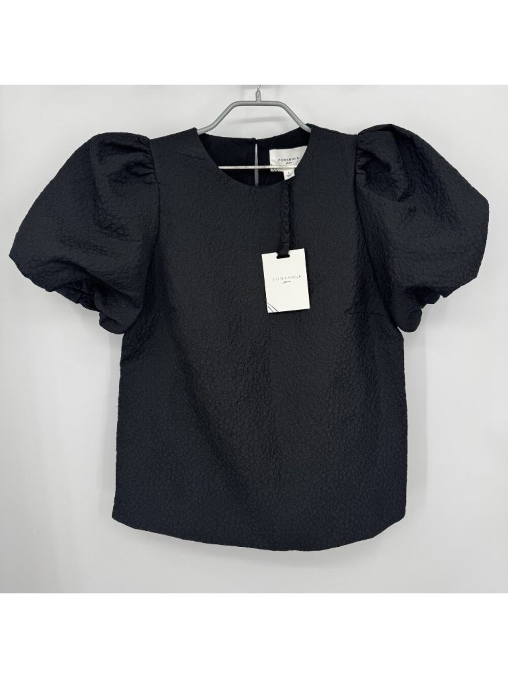 Pomander Place by Tuckernuck Black Jacquard Lyla Blouse size L Puff Sleeve Top